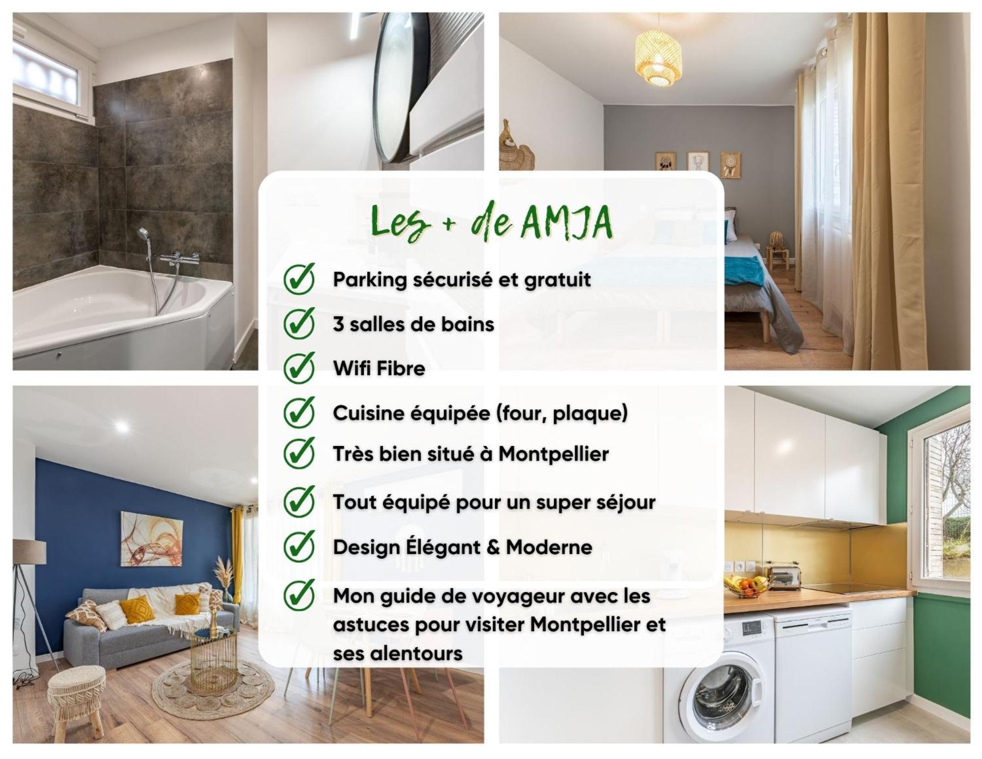Amja Proche Clinique Saint-Roch Apt 3 Chambres 3 Salles De Bain Parking Gratuit Ideal Famille Groupe Coworking 10 Min Centre Ville 10 Min Plage 5 Min Sortie Autoroute Montpellier Luaran gambar